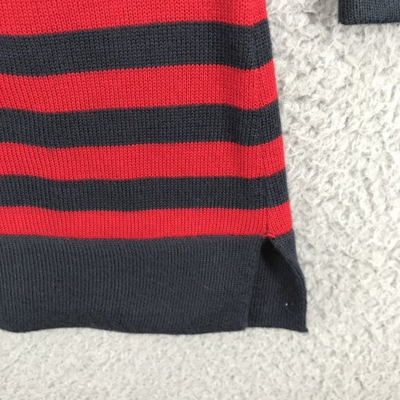 TOMMY HILFIGER Top Womens SMALL Red Blue Stripe Knit 3/4 Sleeve Button Shoulder - Picture 4 of 13